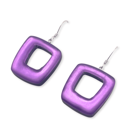 Lilac Hollow Squares Matte Fish Hook Earrings | The Jewellery Stop
