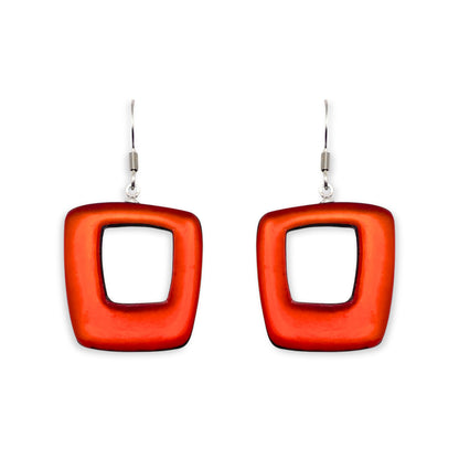 Orange Hollow Squares Matte Fish Hook Earrings
