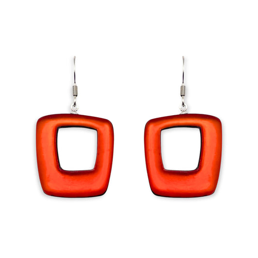Orange Hollow Squares Matte Fish Hook Earrings
