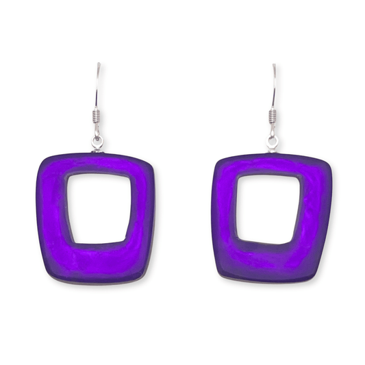 Peacock Hollow Squares Matte Fish Hook Earrings | The Jewellery Stop