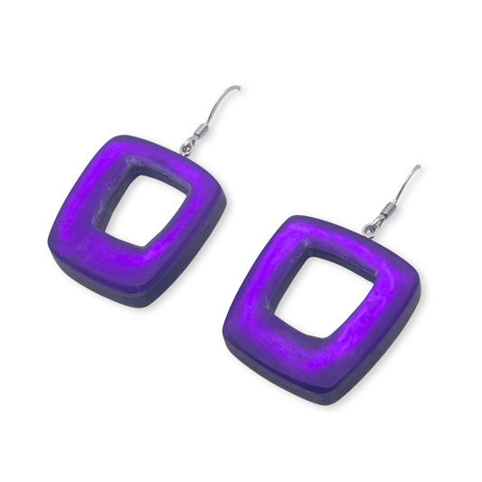 Peacock Hollow Squares Matte Fish Hook Earrings | The Jewellery Stop