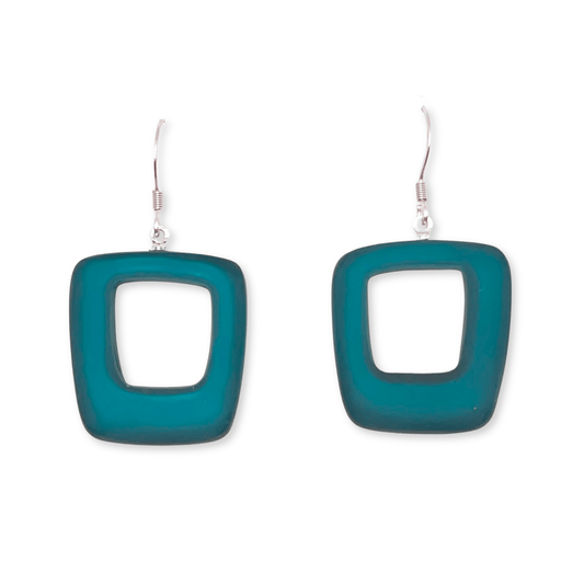 Verdigris Hollow Squares Matte Fish Hook Earrings | The Jewellery Stop