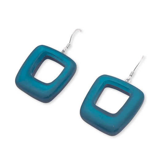 Verdigris Hollow Squares Matte Fish Hook Earrings | The Jewellery Stop