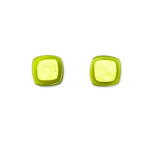 Kiwi Abstract Squares Shiny Stud Earrings