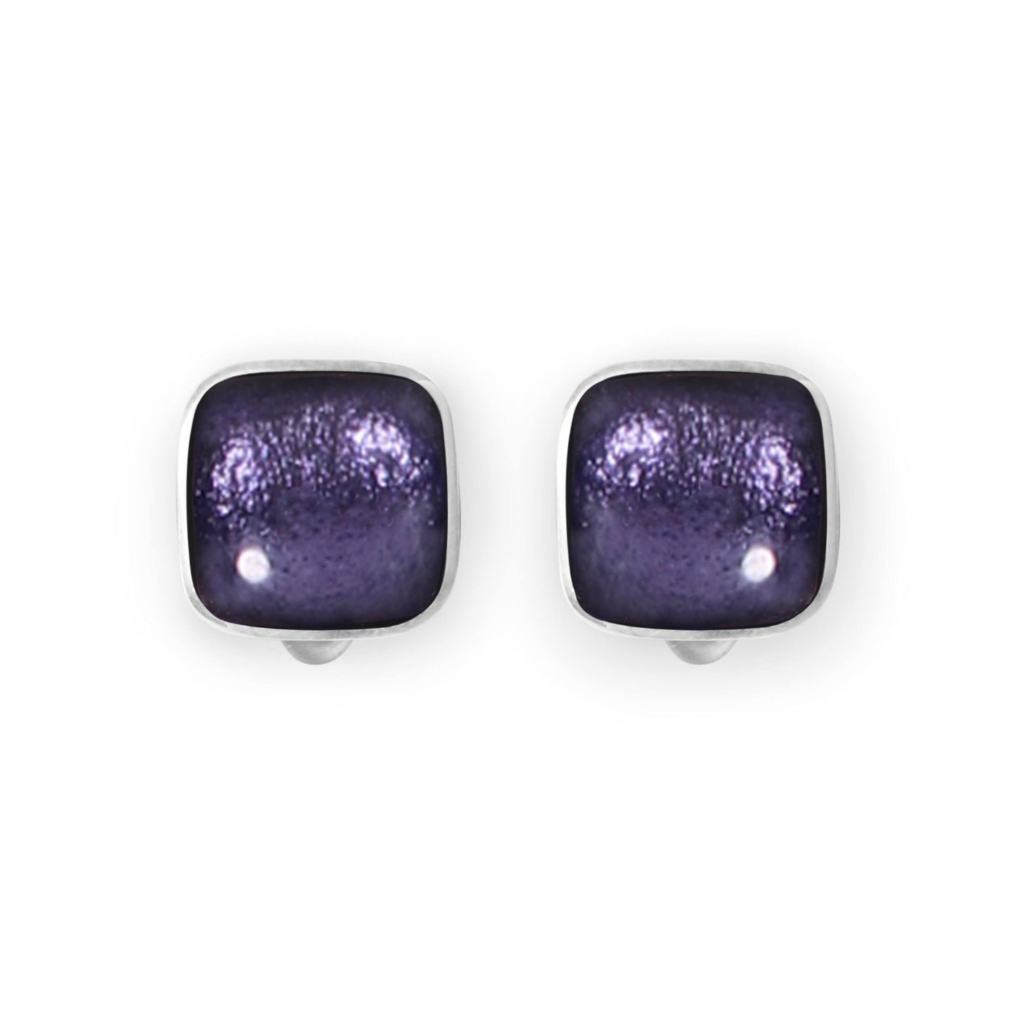 Lavender Aluminium Squares Shiny Clip Earrings | The Jewellery Stop