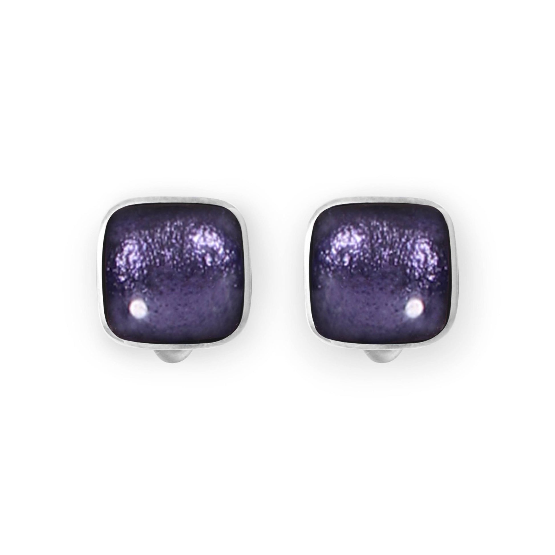 Lavender Aluminium Squares Shiny Clip Earrings | The Jewellery Stop