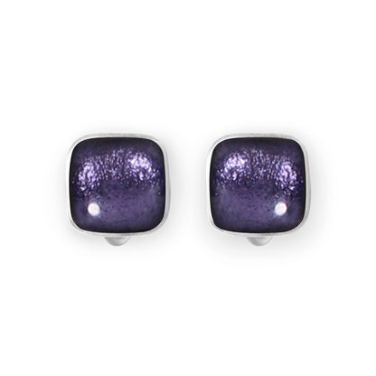 Lavender Aluminium Squares Shiny Clip Earrings | The Jewellery Stop