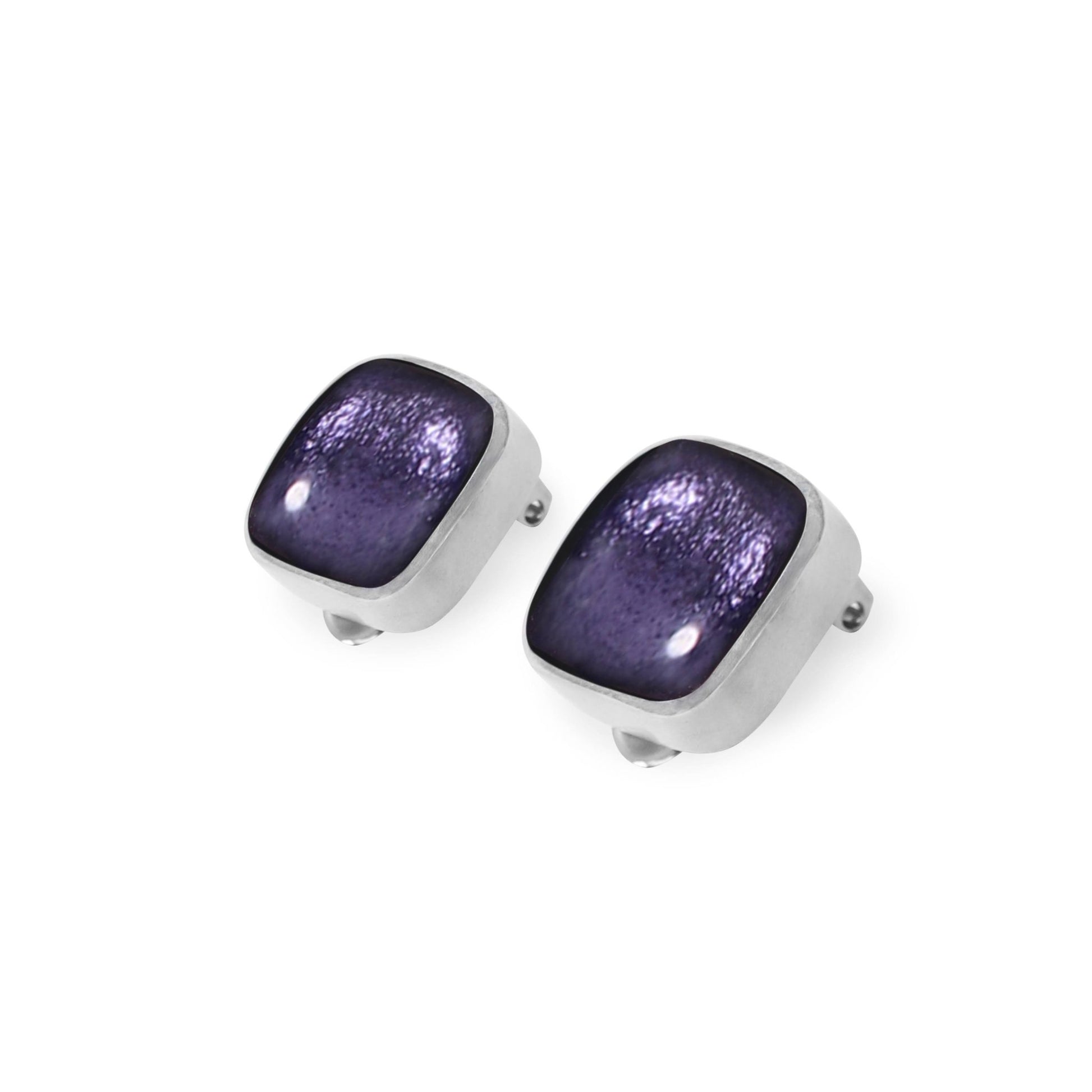 Lavender Aluminium Squares Shiny Clip Earrings | The Jewellery Stop