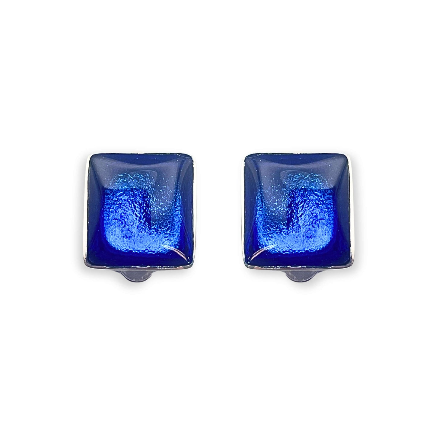 Azure Aluminium Squares Shiny Clip Earrings