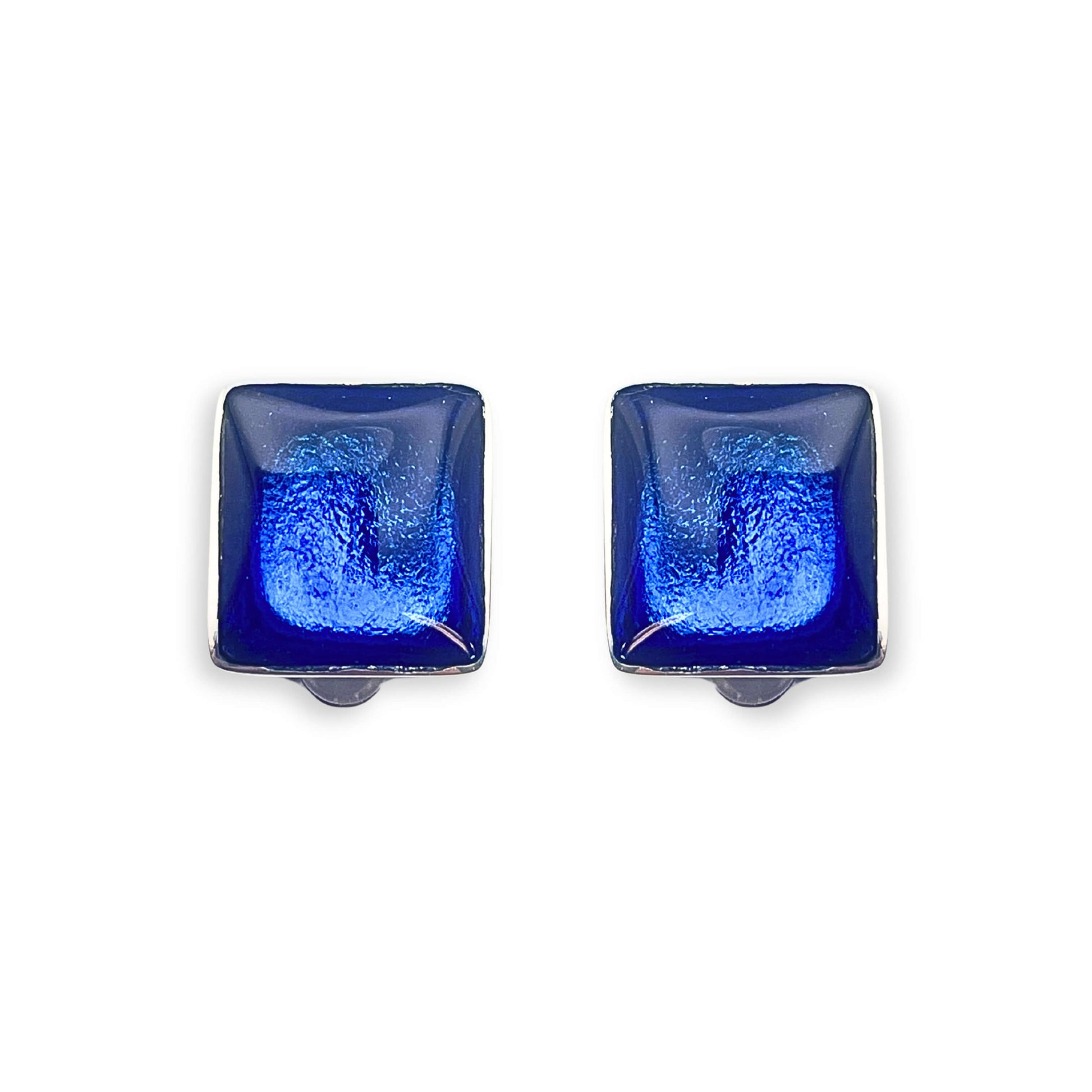 Azure Aluminium Squares Shiny Clip Earrings