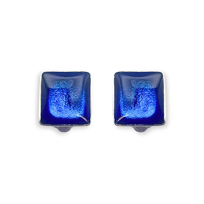 Azure Aluminium Squares Shiny Clip Earrings