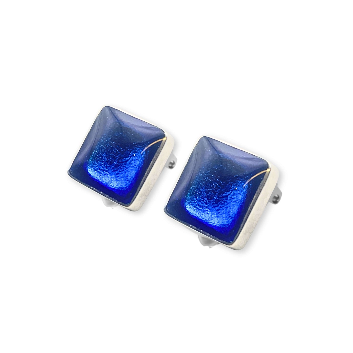 Azure Aluminium Squares Shiny Clip Earrings
