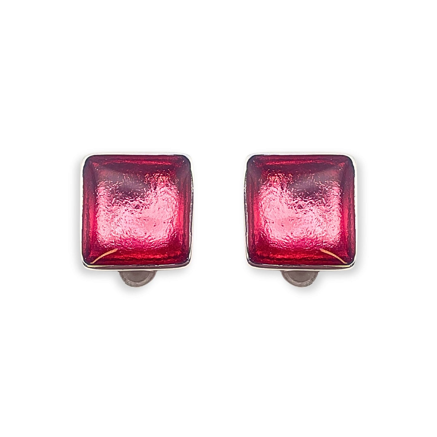 Flamingo Aluminium Squares Shiny Clip Earrings