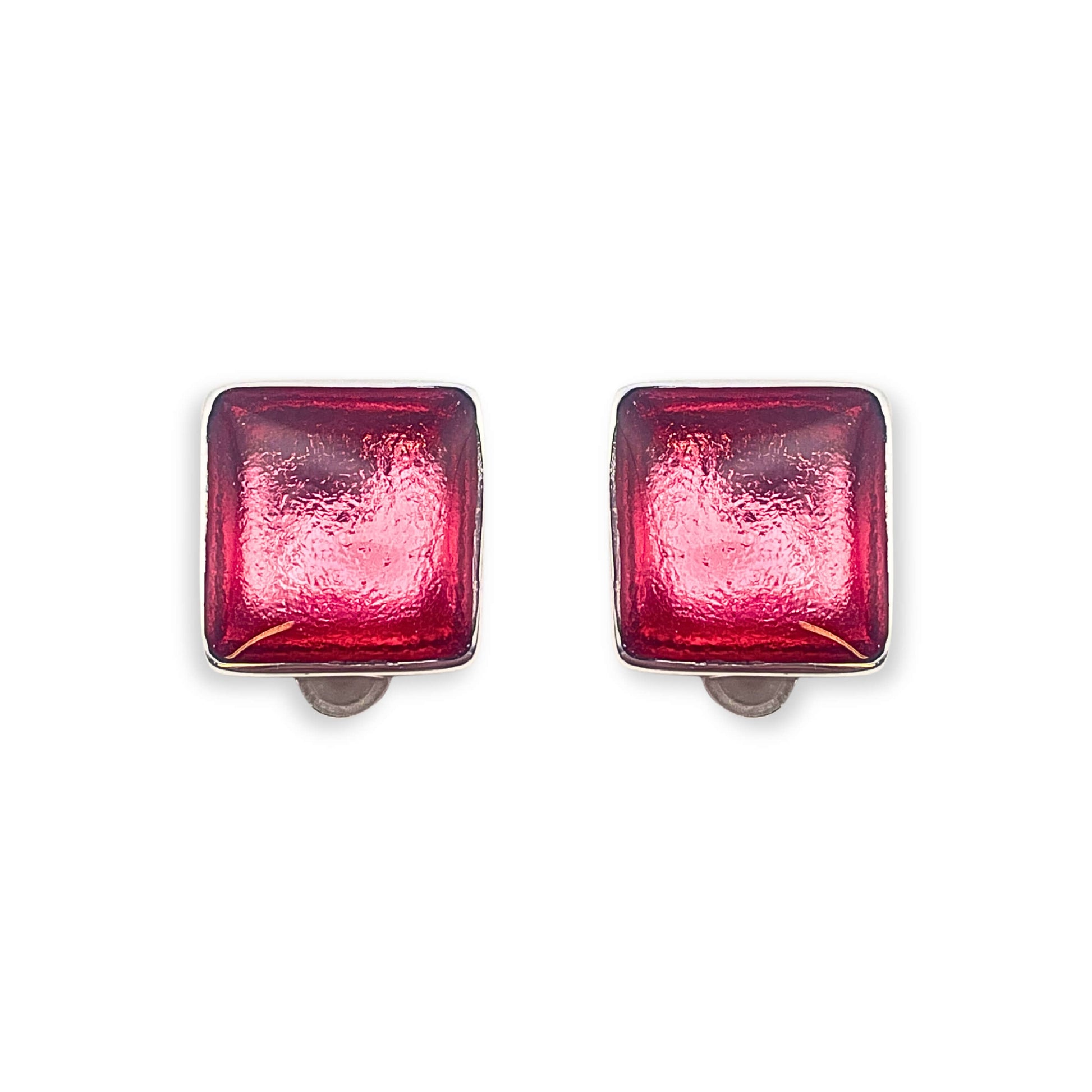 Flamingo Aluminium Squares Shiny Clip Earrings