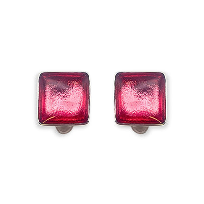 Flamingo Aluminium Squares Shiny Clip Earrings