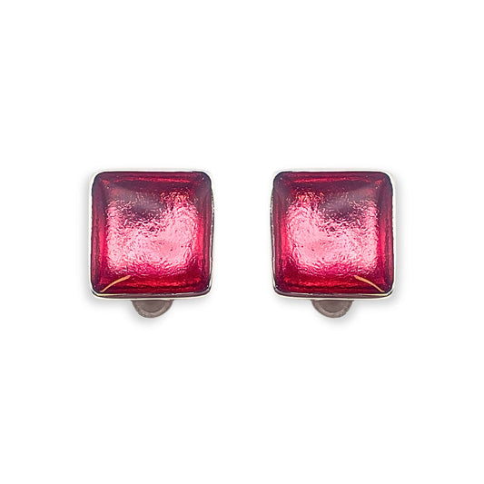 Flamingo Aluminium Squares Shiny Clip Earrings