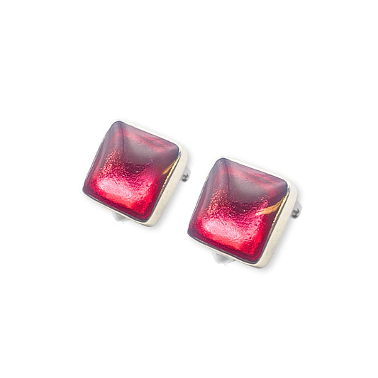Flamingo Aluminium Squares Shiny Clip Earrings