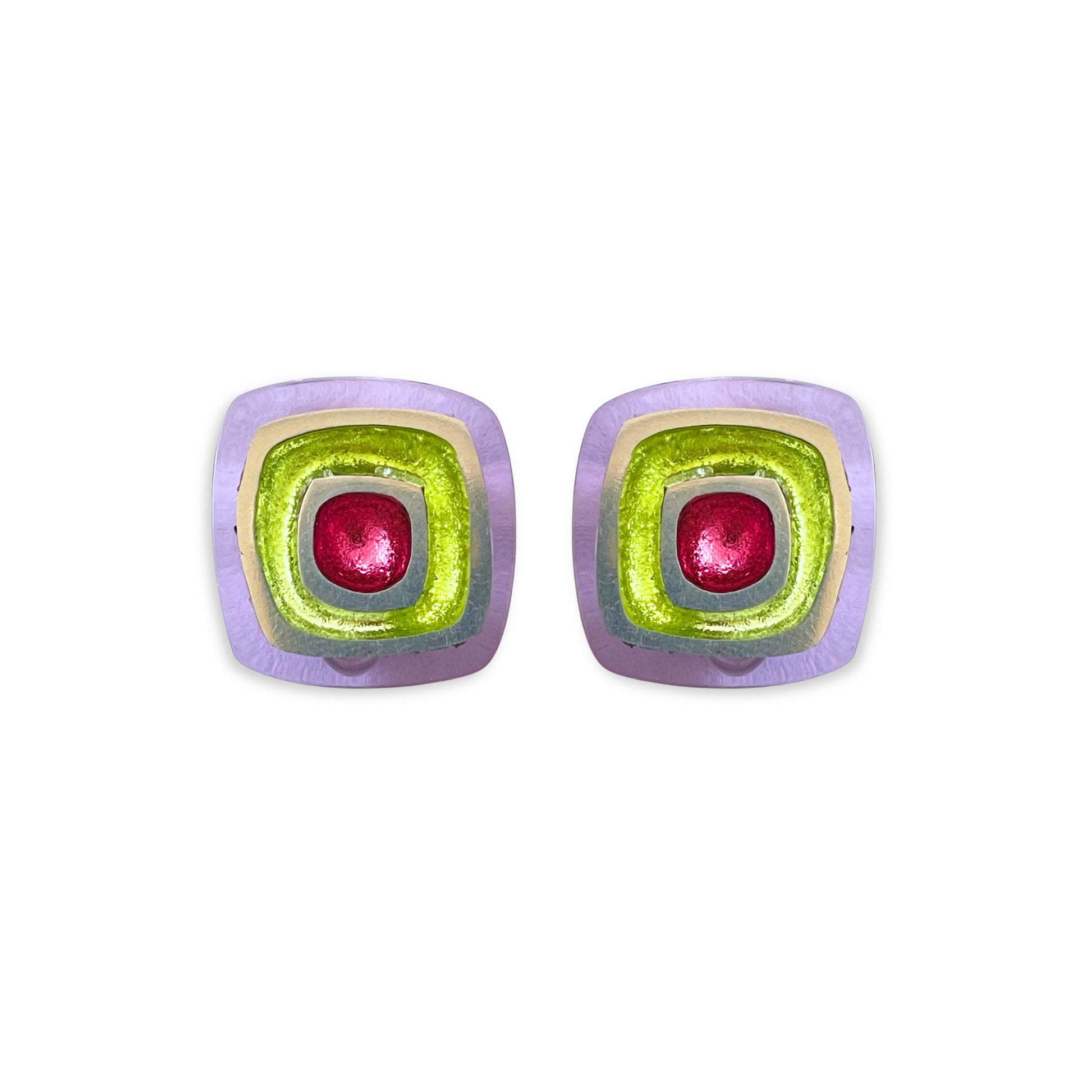 Sherbet Abstract Squares Shiny Clip Earrings
