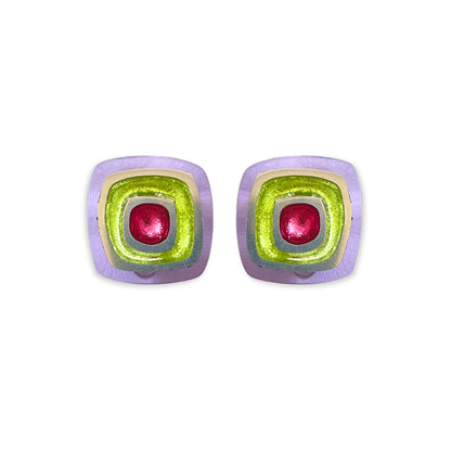 Sherbet Abstract Squares Shiny Clip Earrings