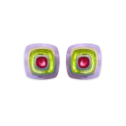 Sherbet Abstract Squares Shiny Clip Earrings