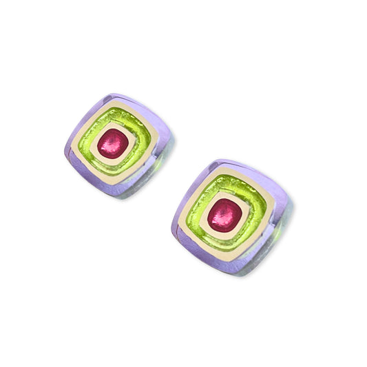 Sherbet Abstract Squares Shiny Clip Earrings