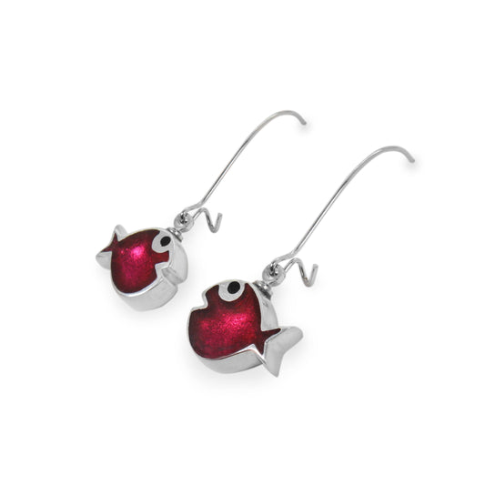 Pink Bubble Fish Shiny Long Hook Earrings