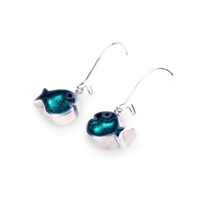 Teal Bubble Fish Shiny Long Hook Earrings | The Jewellery Stop