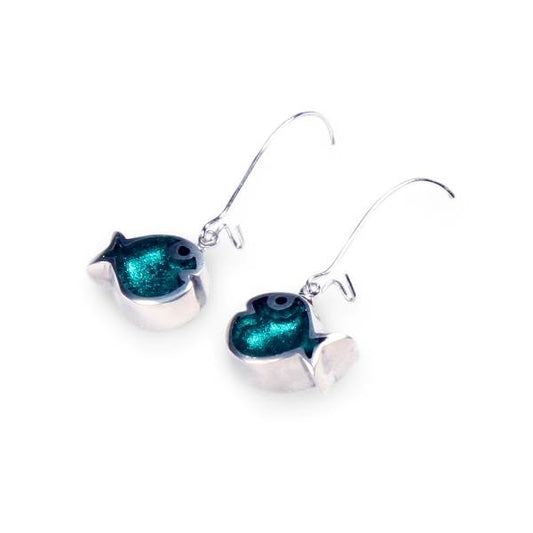 Teal Bubble Fish Shiny Long Hook Earrings | The Jewellery Stop
