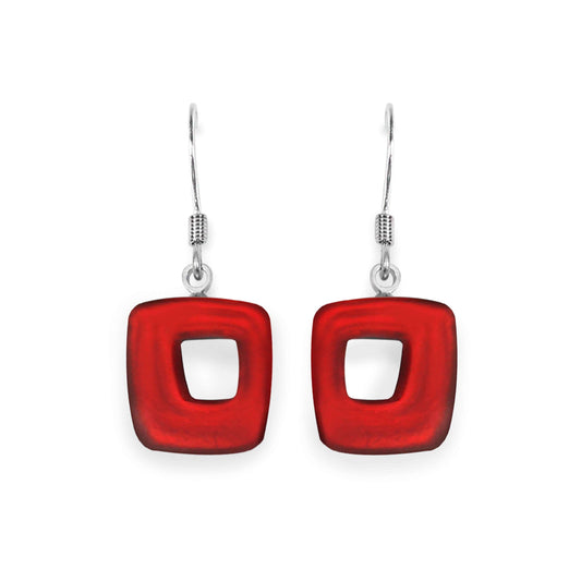 Chilli Hollow Squares Matte Small Fish Hook Earrings