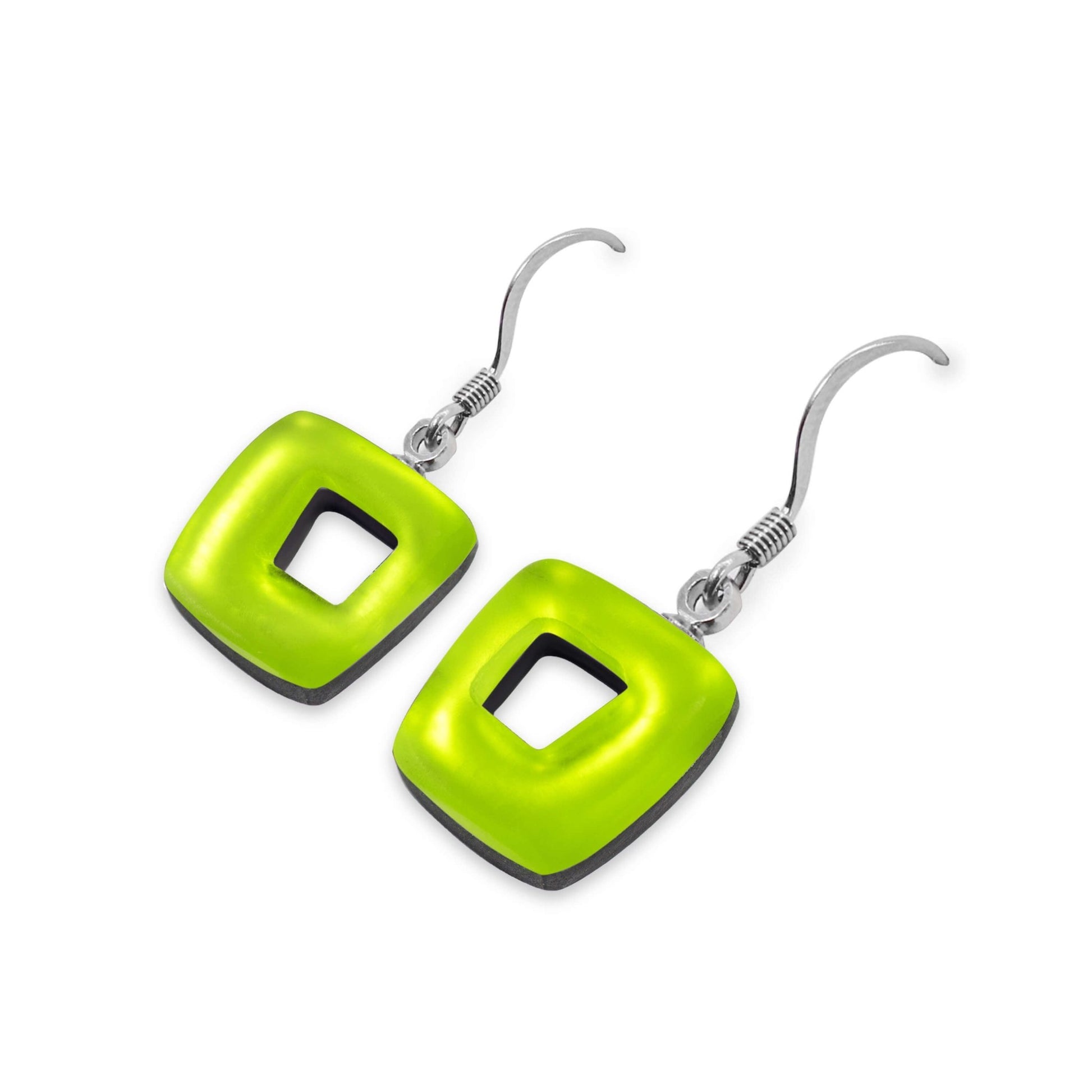 Neptune Hollow Squares Matte Small Fish Hook Earrings | The Jewellery Stop