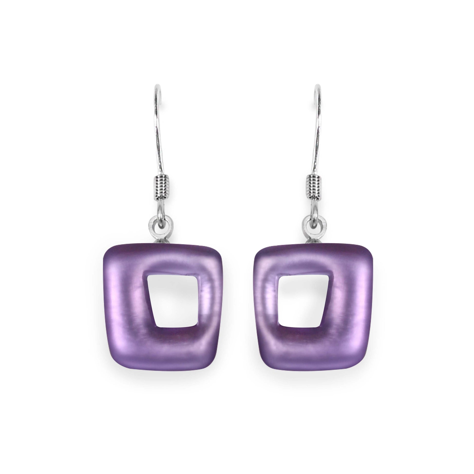 Nessie Hollow Squares Matte Small Fish Hook Earrings | The Jewellery Stop