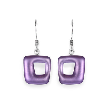 Nessie Hollow Squares Matte Small Fish Hook Earrings | The Jewellery Stop