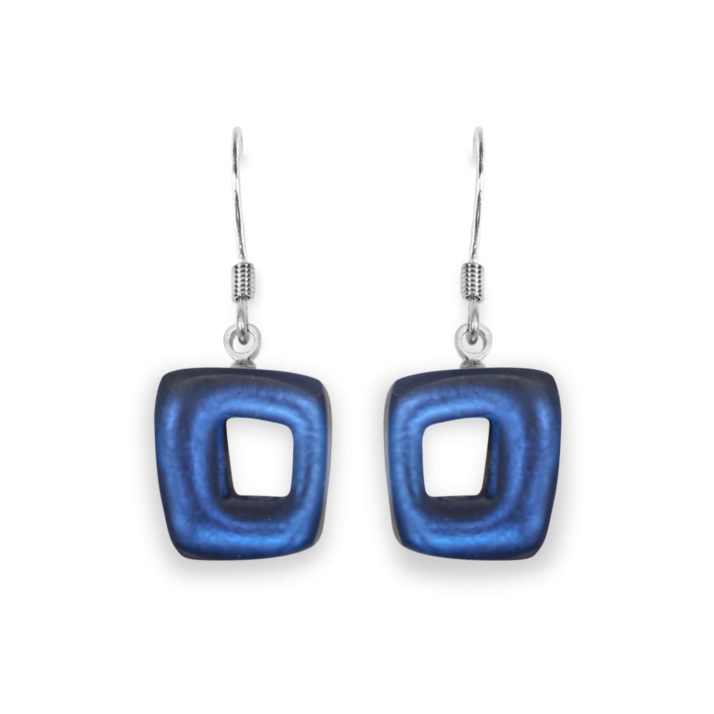 Ocean Hollow Squares Matte Small Fish Hook Earrings | The Jewellery Stop