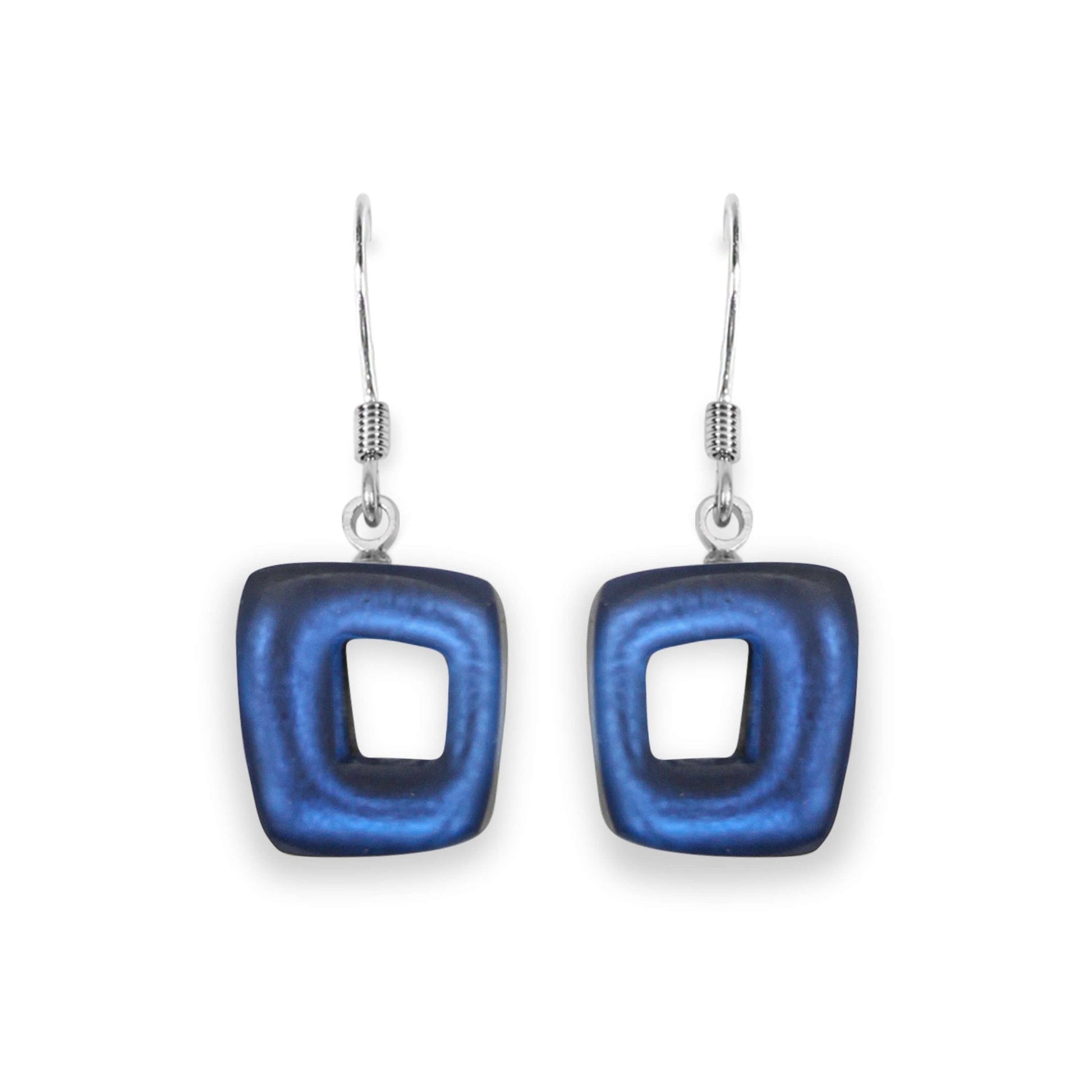 Ocean Hollow Squares Matte Small Fish Hook Earrings | The Jewellery Stop