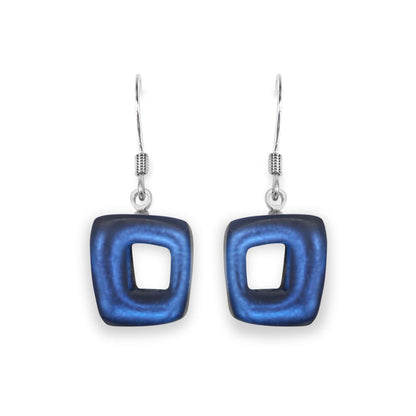 Ocean Hollow Squares Matte Small Fish Hook Earrings | The Jewellery Stop