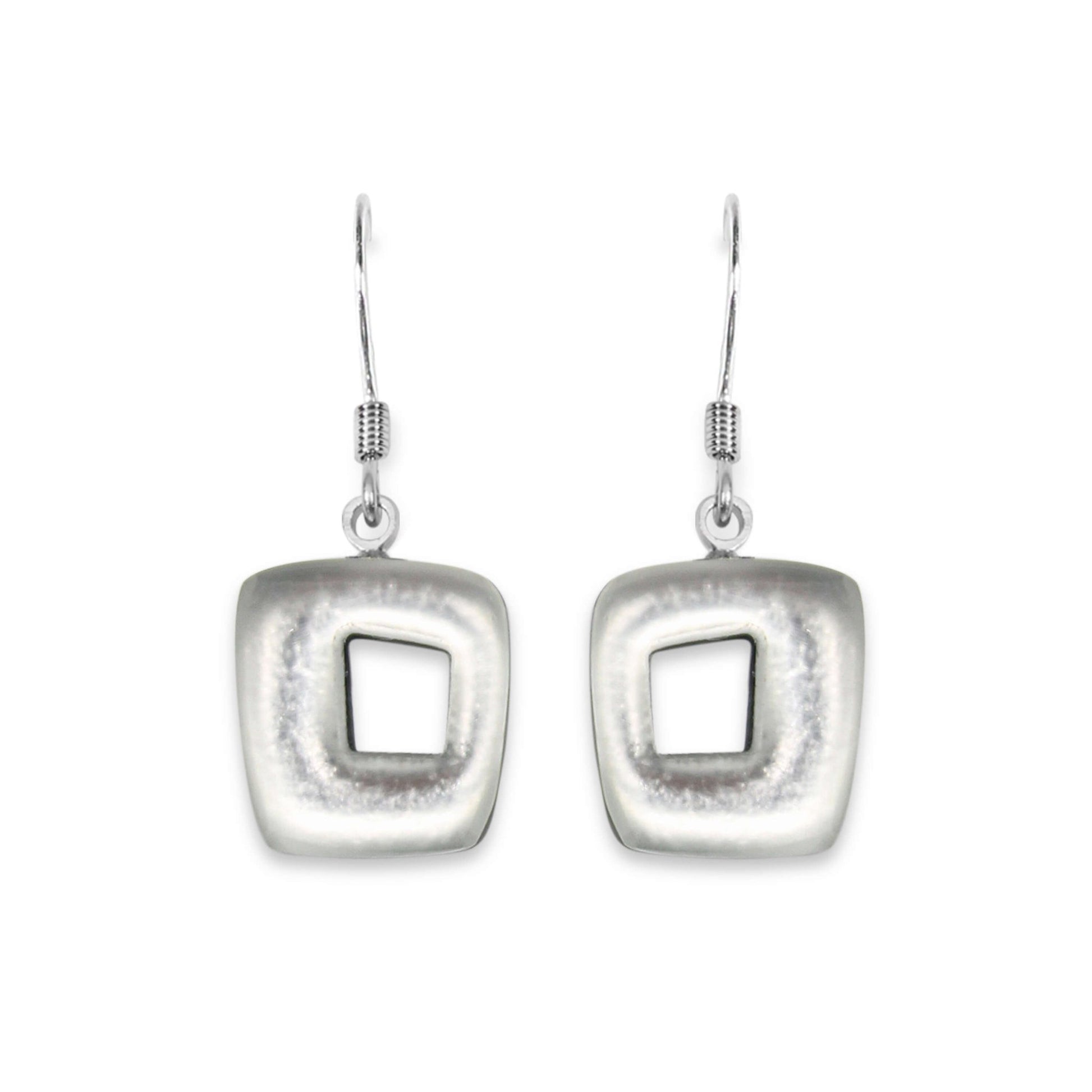 Silver Hollow Squares Matte Small Fish Hook Earrings | The Jewellery Stop