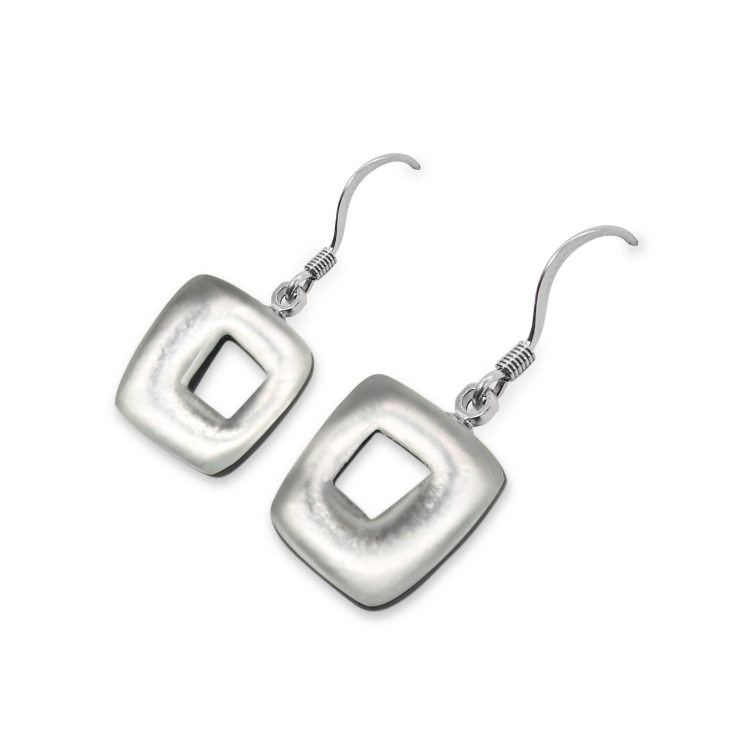 Silver Hollow Squares Matte Small Fish Hook Earrings | The Jewellery Stop
