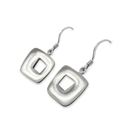 Silver Hollow Squares Matte Small Fish Hook Earrings | The Jewellery Stop