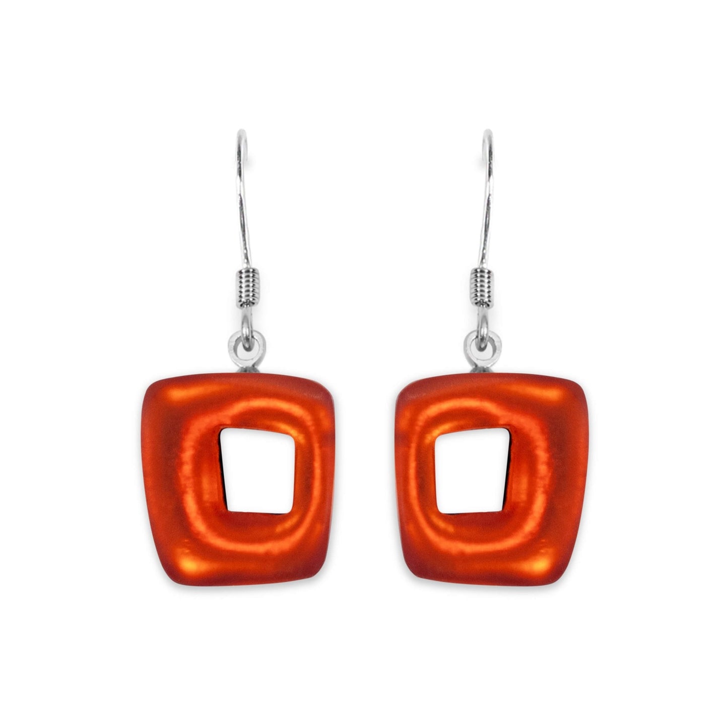 Terracotta Hollow Squares Matte Small Fish Hook Earrings | The Jewellery Stop
