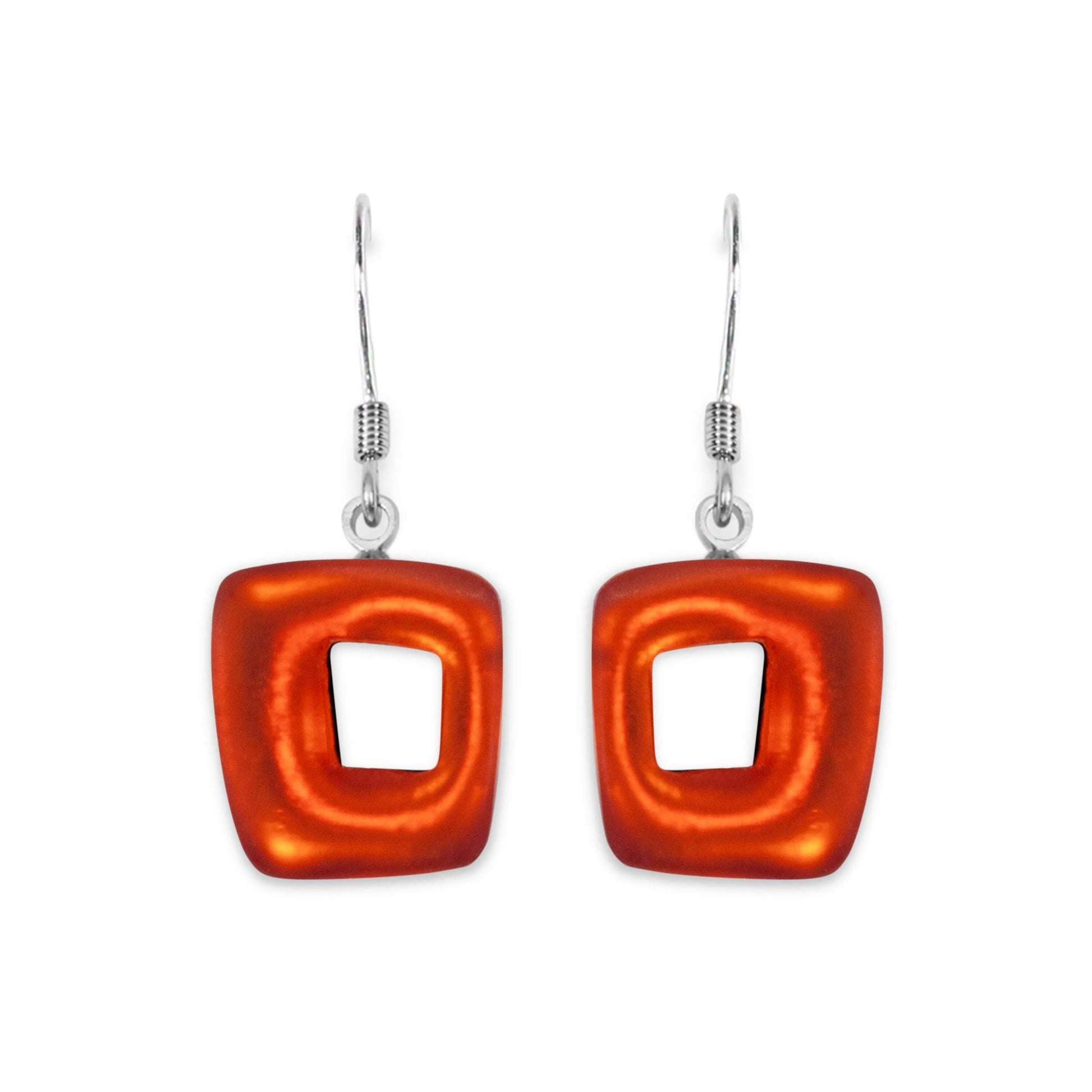 Terracotta Hollow Squares Matte Small Fish Hook Earrings | The Jewellery Stop