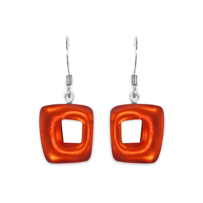 Terracotta Hollow Squares Matte Small Fish Hook Earrings | The Jewellery Stop