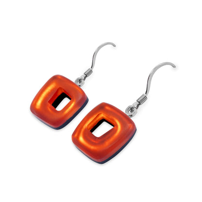 Terracotta Hollow Squares Matte Small Fish Hook Earrings | The Jewellery Stop