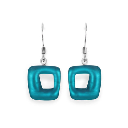 Verdigris Hollow Squares Matte Small Fish Hook Earrings | The Jewellery Stop