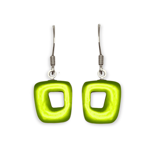 Citrus Hollow Squares Matte Small Fish Hook Earrings | The Jewellery Stop
