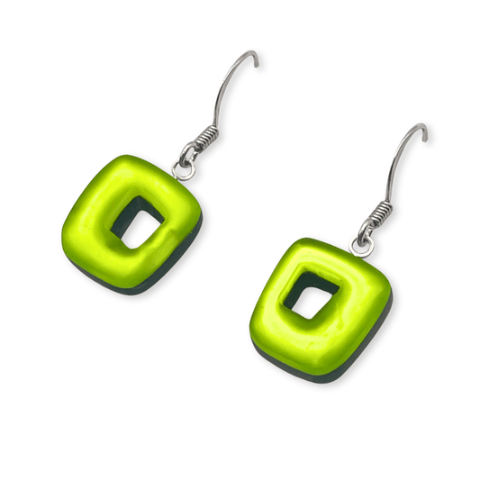 Citrus Hollow Squares Matte Small Fish Hook Earrings | The Jewellery Stop
