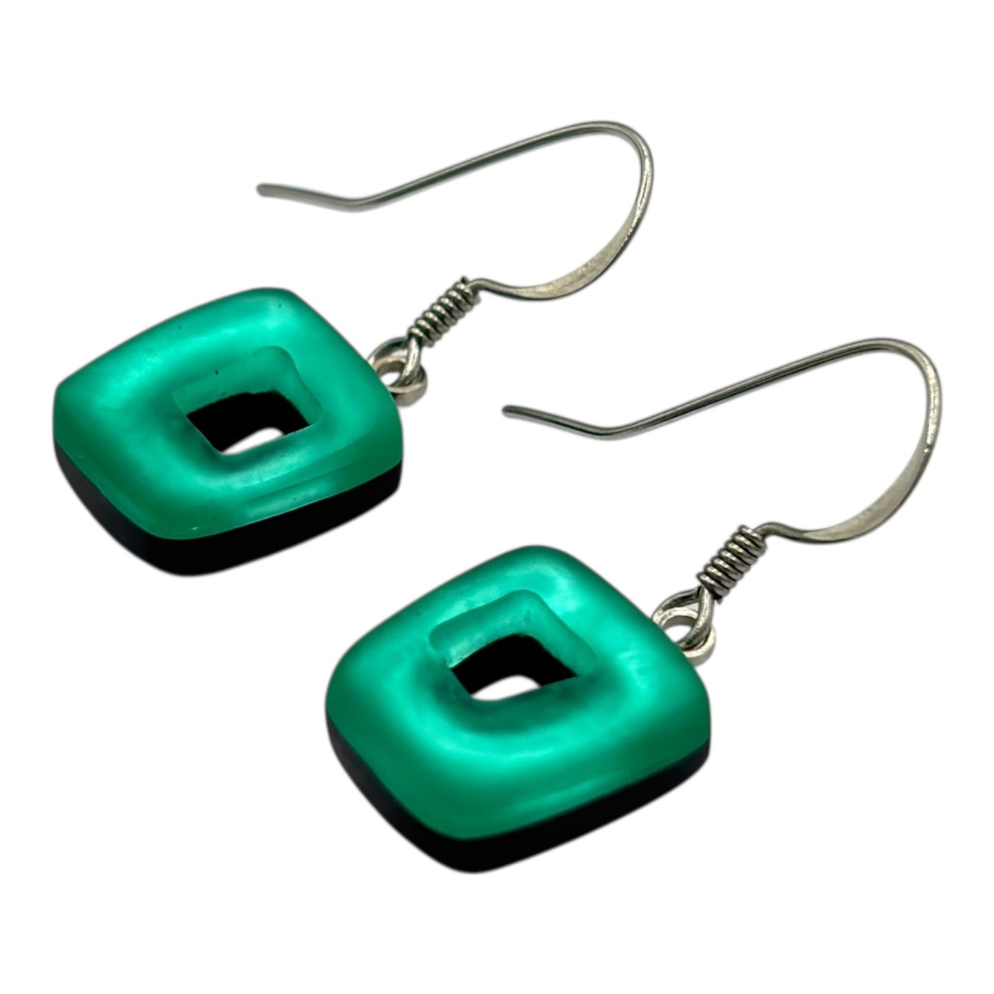 Crystal Hollow Squares Matte Small Fish Hook Earrings | The Jewellery Stop