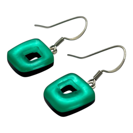 Crystal Hollow Squares Matte Small Fish Hook Earrings | The Jewellery Stop