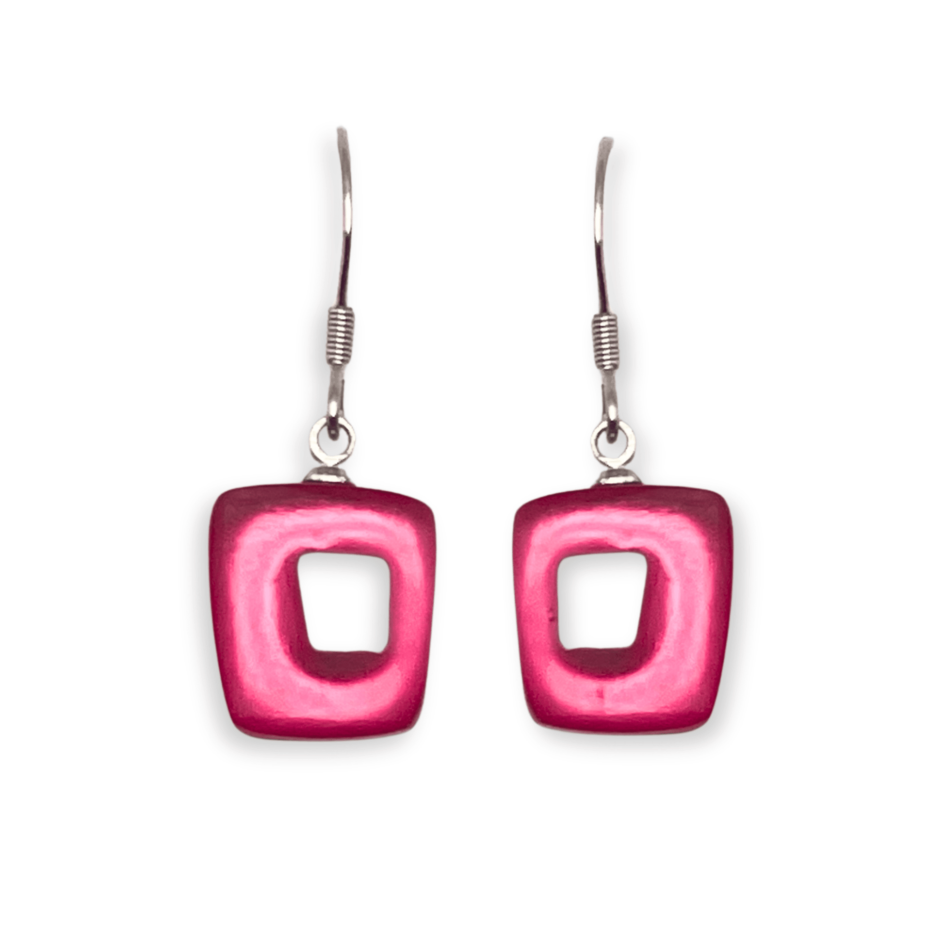 Flamingo Hollow Squares Matte Small Fish Hook Earrings | The Jewellery Stop