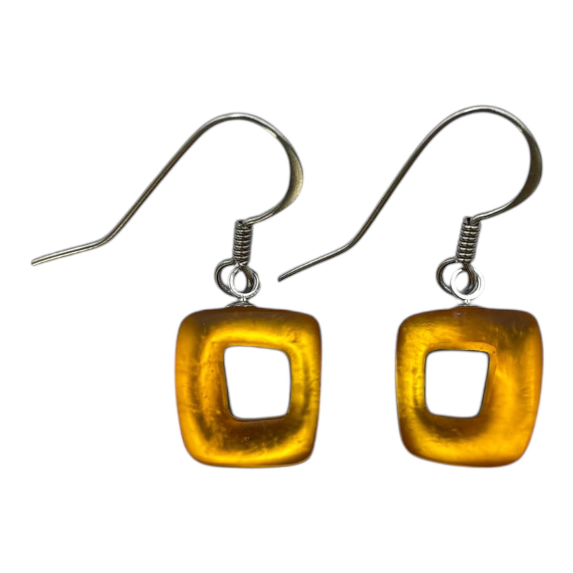 Mustard Hollow Squares Matte Small Fish Hook Earrings