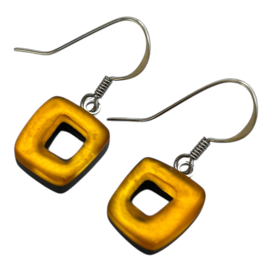 Mustard Hollow Squares Matte Small Fish Hook Earrings